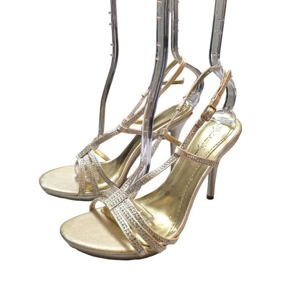 Marichi Mani Gold Rhinestone V-Strap Slingback Formal Heels Sz 7.5 - Picture 1 of 8